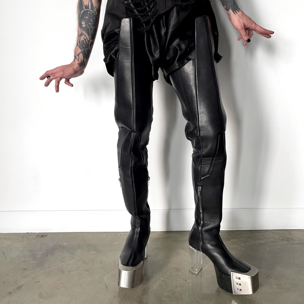 Rick Owens thigh high black wadler boots